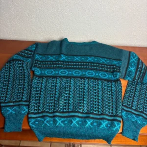 Barnaby Sweater Mens L Blue Black Geometric Southwestern Leather Accents – photo 6