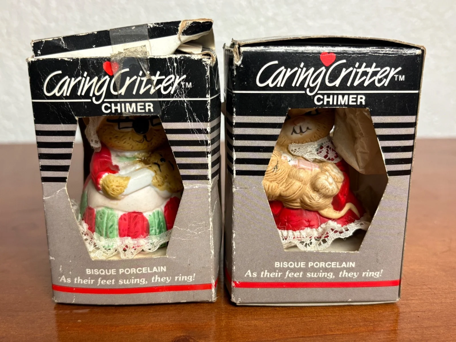 Jasco Caring Critter Chimer Bisque Porcelain Bell Ornaments Set of 2