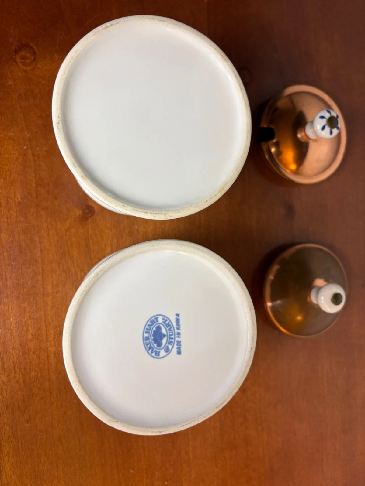 Baker Hart & Stuart White Ceramic Sugar Bowl Set Copper Lids – photo 6