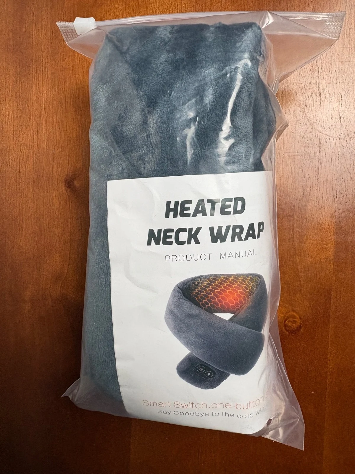 Heated Neck Wrap with Vibration USB Powered Plush Grey Electric Massage Scarf
