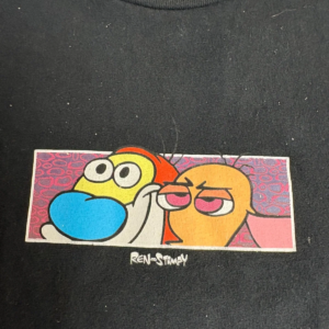 Ren & Stimpy Shirt Mens L Black Graphic Thrashed Distressed Paint Stained Rare – photo 2