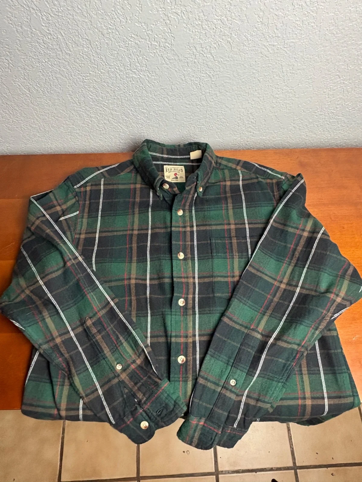 Head Brand Co Men's Large Green Plaid Flannel Button Up Shirt Long Sleeve L