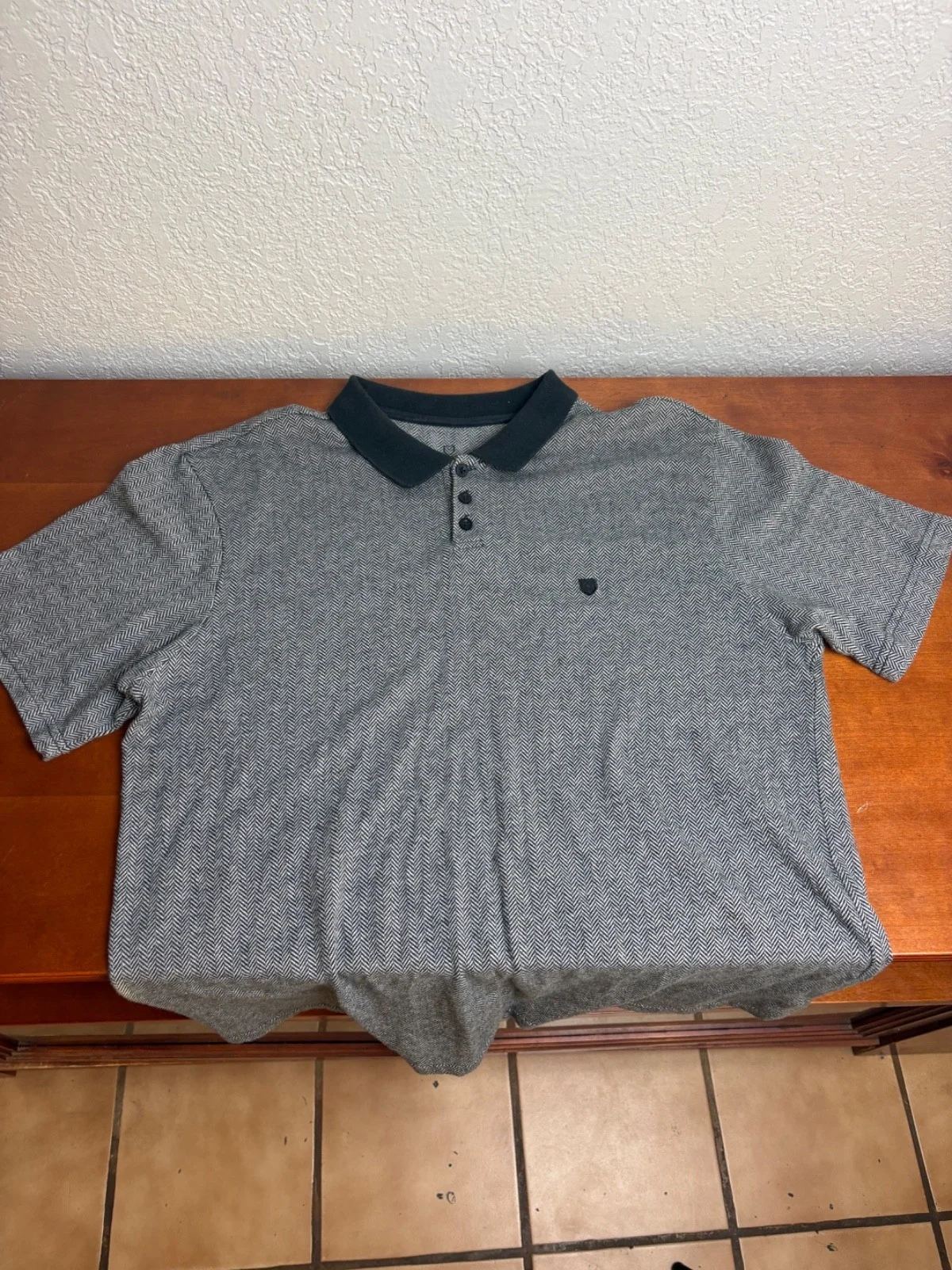 Brixton Men's Large Herringbone Polo Shirt Gray Black Short Sleeve Knit Top