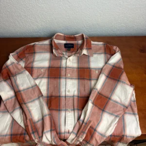Lucky Brand Men's XL Plaid Flannel Shirt Long Sleeve Button Down Orange White Bl