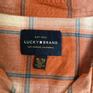 Lucky Brand Men's XL Plaid Flannel Shirt Long Sleeve Button Down Orange White Bl – photo 2