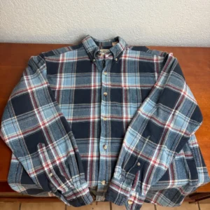 Red Head Brand Co Mens Large Flannel Shirt Blue Red Plaid Long Sleeve Button Dow