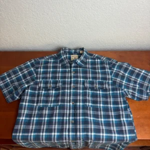 RedHead Brand Co Men's Large Blue Plaid Short Sleeve Button Down Shirt Dual Pock