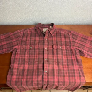 RedHead Men's Medium Short Sleeve Plaid Button Down Shirt Maroon/Burgundy Cotton